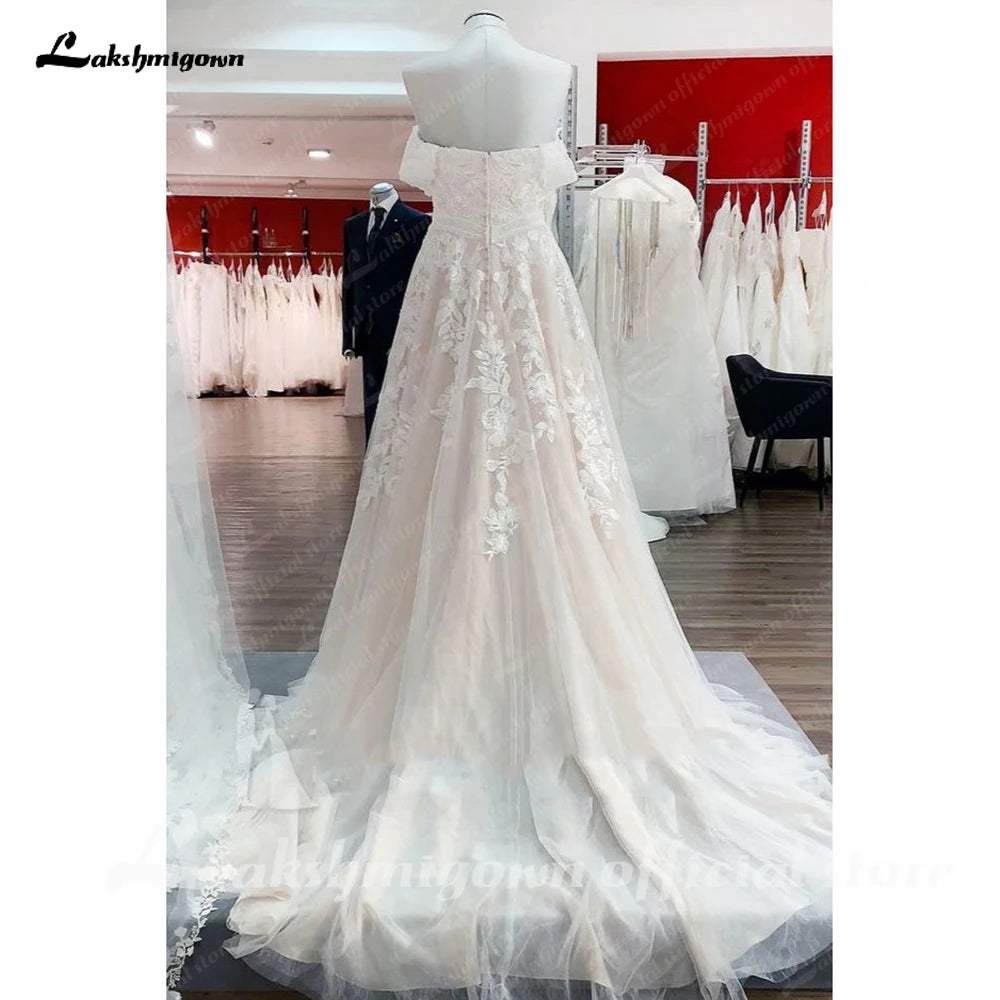 Stylish Off-the-Shoulder Aline Wedding Dress Floral Lace Appliques Backless Bridal Dress 2023 Vestido Sexy Boho Bridal Dress