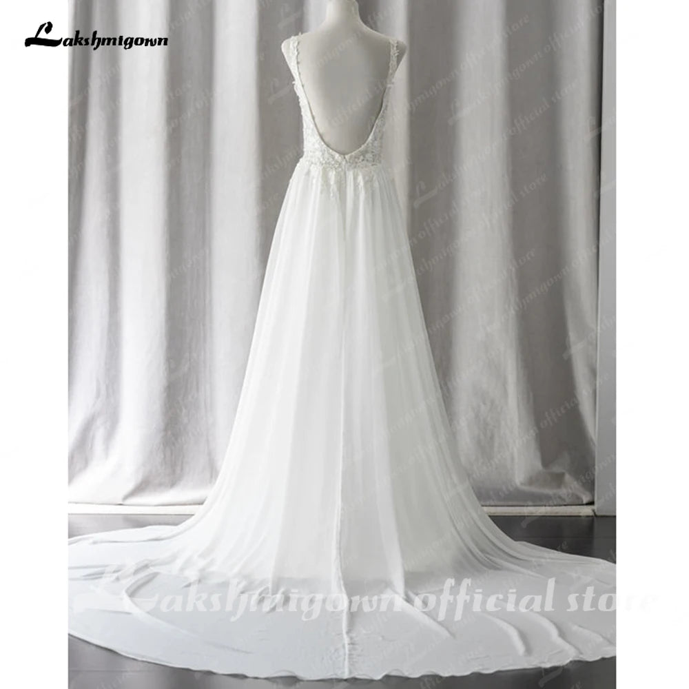 Lakshmigown Bohemian Wedding Dress Beach Summer 2023 Chiffon Lace Beaded Bridal Civil Receipt Wedding Party Gowns Vestidos