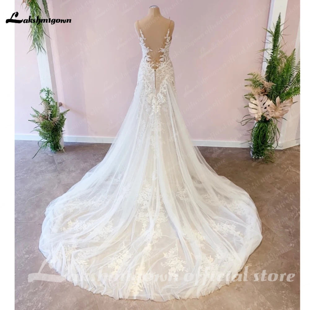 Lakshmigown Lace Backless Boho Wedding Dress V Neck Lace Appliques Sleeveless 2023 Vestidos De Boda Vintage Wedding Gowns