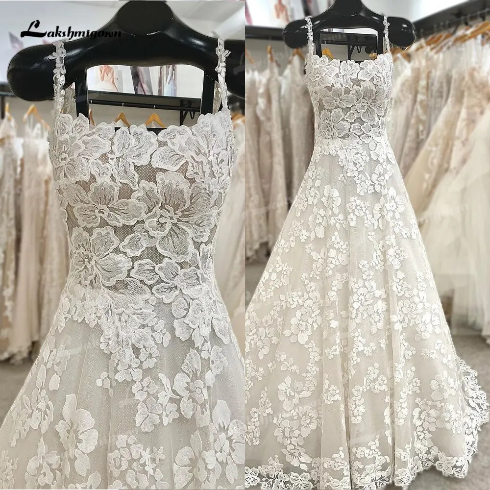 Lakshmigown Floral Lace Wedding Dress 2023 Civil Bridal Wedding Gowns with Beads off white vestidos de casamiento