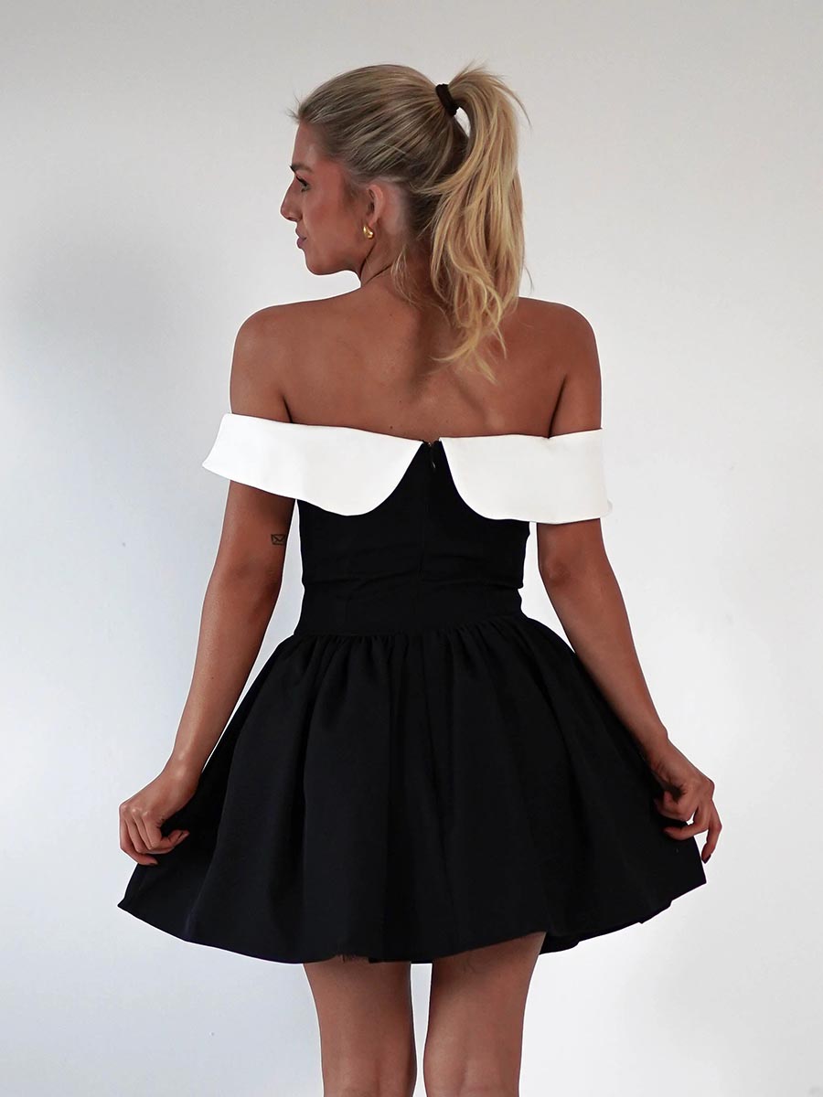 A-Line Off Shoulder Bowknot Sleek Satin Party Evening Homecoming Dress