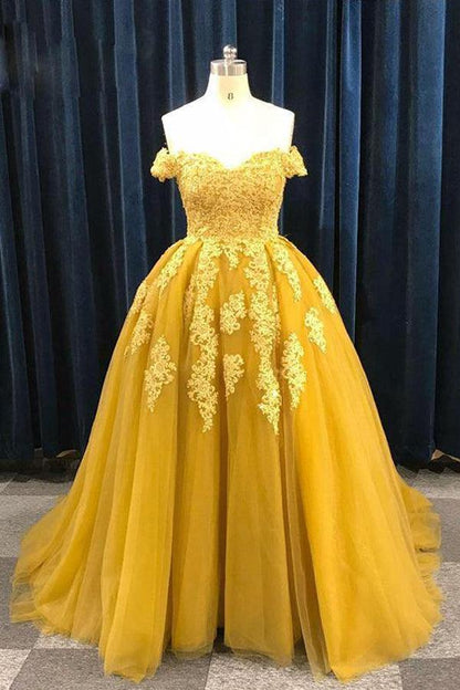 Ball Gown Sweetheart Cap Sleeve Lace Appliques Prom Dress PSK054 - Pgmdress