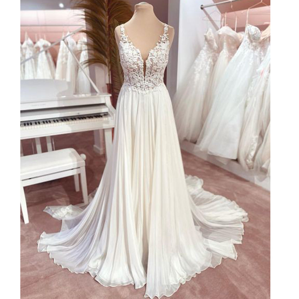 Abito da sposa in chiffon LA104 Abito da sposa con perline in pizzo