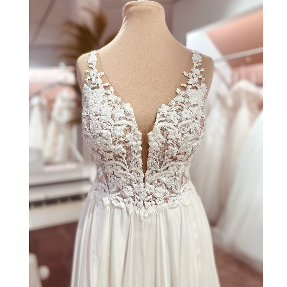 Abito da sposa in chiffon LA104 Abito da sposa con perline in pizzo