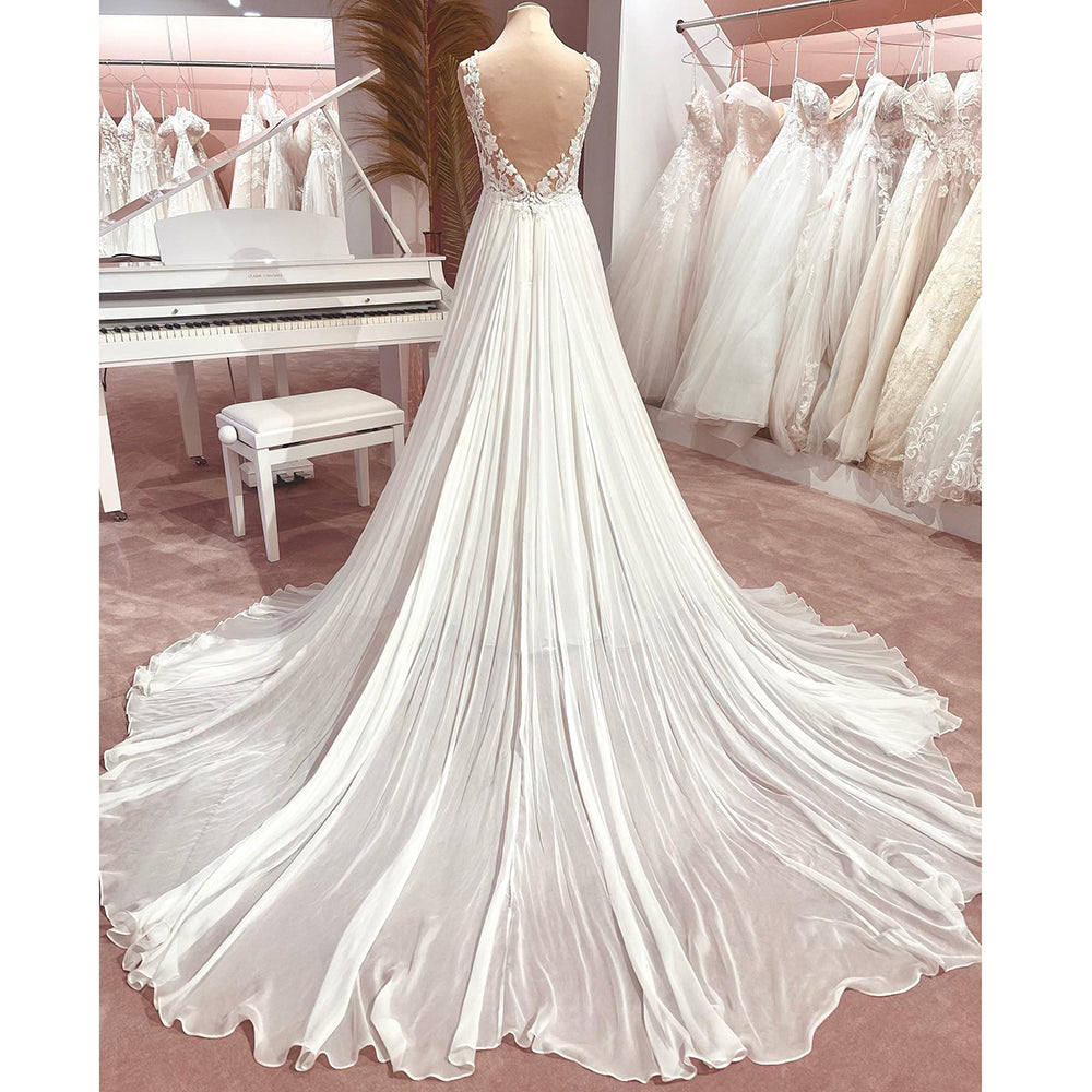 Abito da sposa in chiffon LA104 Abito da sposa con perline in pizzo