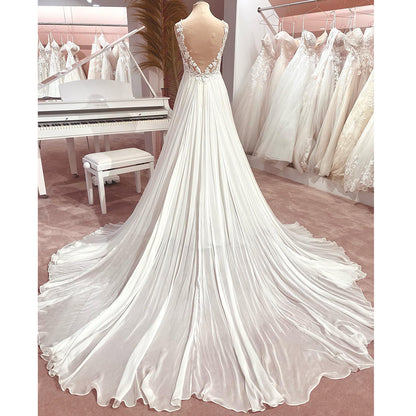 Abito da sposa in chiffon LA104 Abito da sposa con perline in pizzo