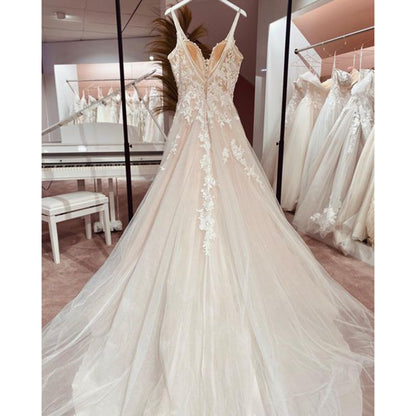 Sexy Beach Wedding Dresses Illusion Appliques Boho Bride Dresses LA106