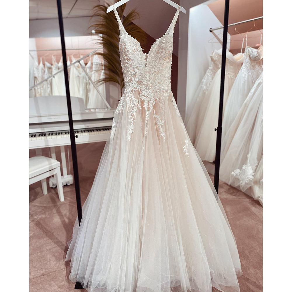 Sexy Beach Wedding Dresses Illusion Appliques Boho Bride Dresses LA106