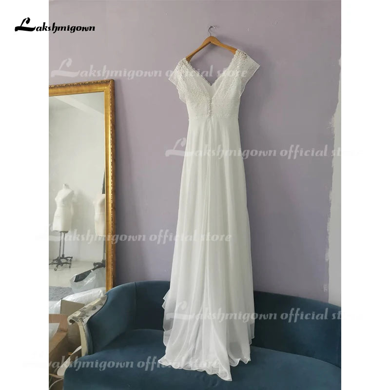 Lakshmigown Lace Chiffon Beach Wedding Dresses 2021 Court Train Bridal Gowns Plus Size vestido de bodas Open Back vestido