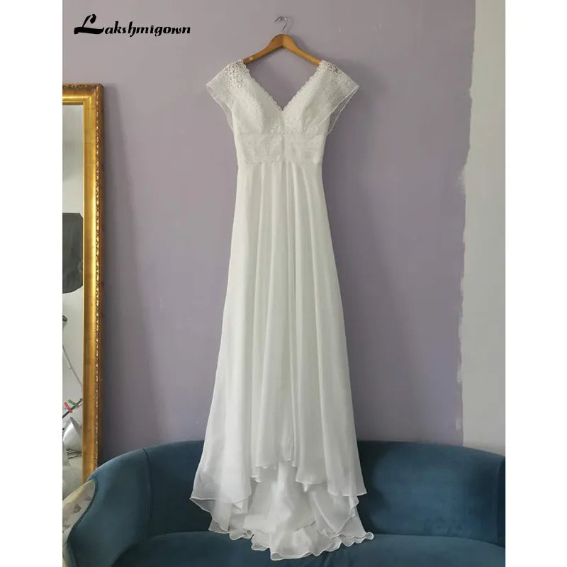 Lakshmigown Lace Chiffon Beach Wedding Dresses 2021 Court Train Bridal Gowns Plus Size vestido de bodas Open Back vestido