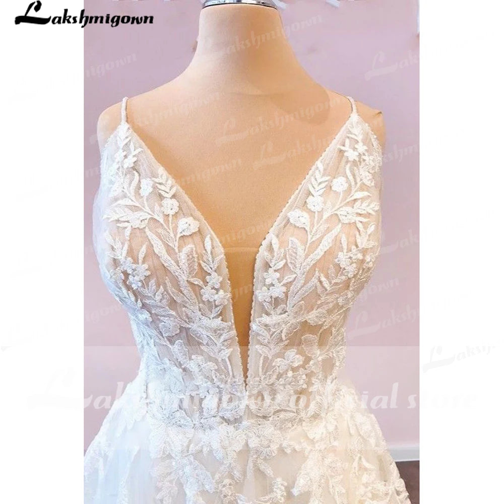 Spaghetti Straps Tulle Wedding Gowns Robe 2022 Abito Sposa Sexy Bridal Boho Wedding Dresses Lace Bodice Wedding Gown