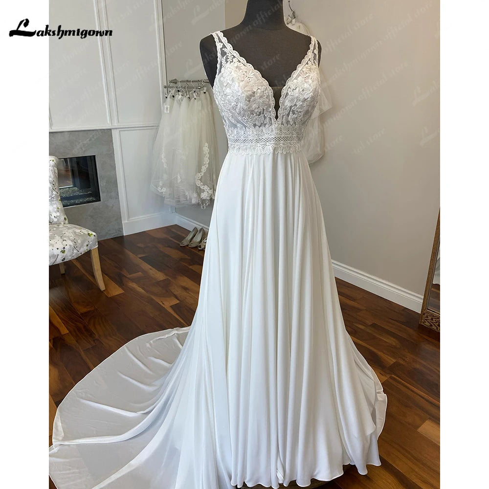Lakshmigown Boho Chiffon Wedding Dress 2024 Summer Beach Vestidos V Neck A Line Bridal Gowns Open Back abito da sposa