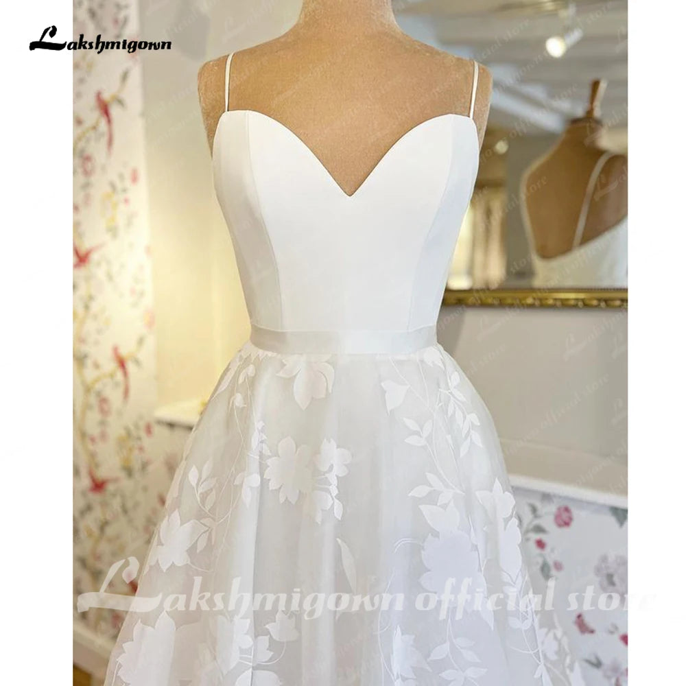 Lakshmigown Boho Floral Lace Wedding Dress 2023 Spaghetti Straps V Neck Bridal Gowns Sweep Custom Made Vestido De Noiva