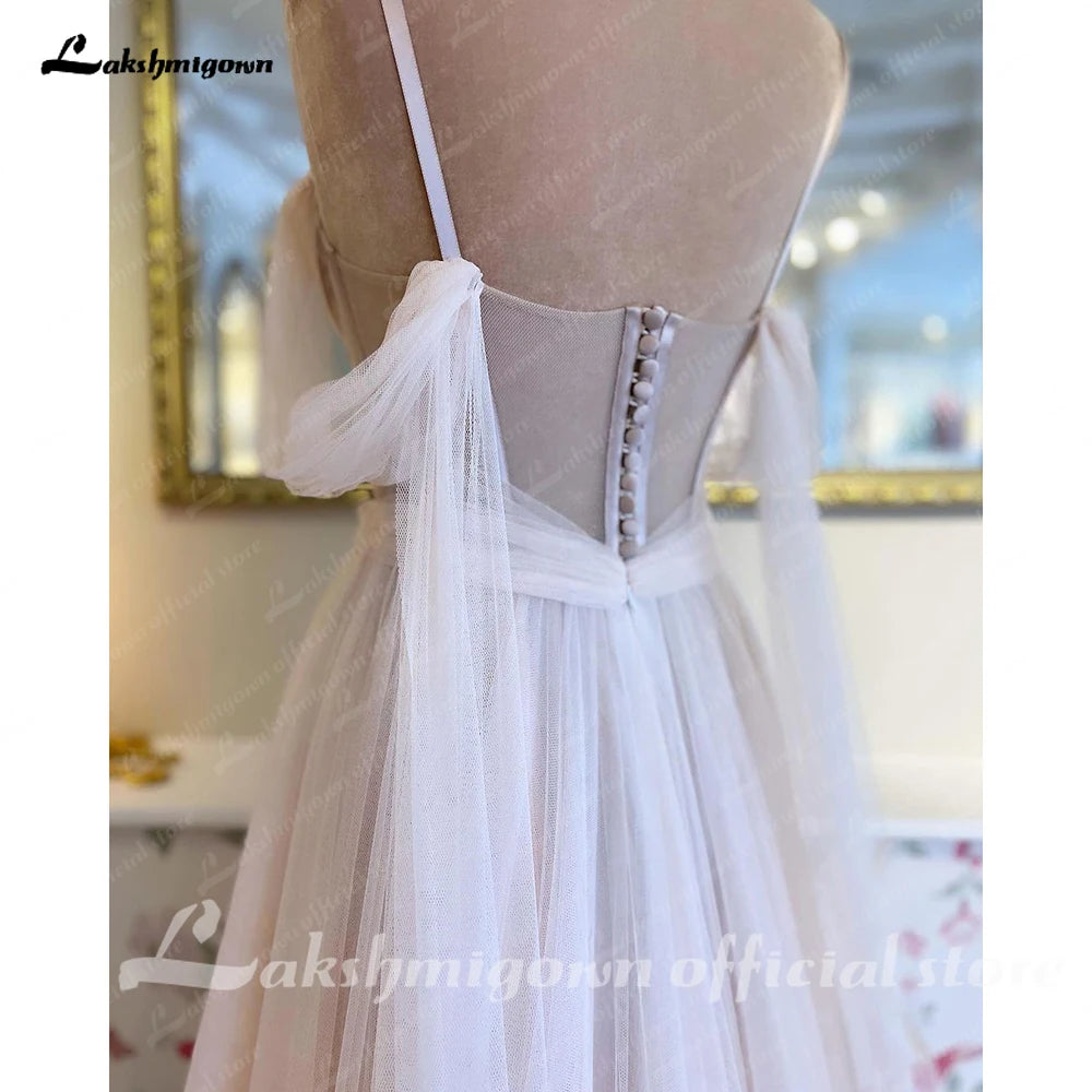 Lakshmigown Boho Tulle Beach Wedding Dress for Women 2024 Spaghetti Straps Bridal Gown vestidos de novia suknia ślubna