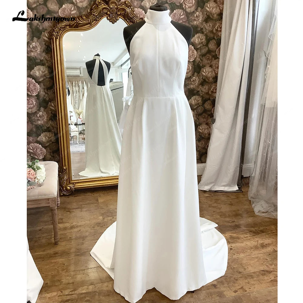 Lakshmigown Chic Halter Neck Wedding Dress for Women 2024 Simple Crepe Bohemian Bridal Gown trouwjurk Robe de mariee
