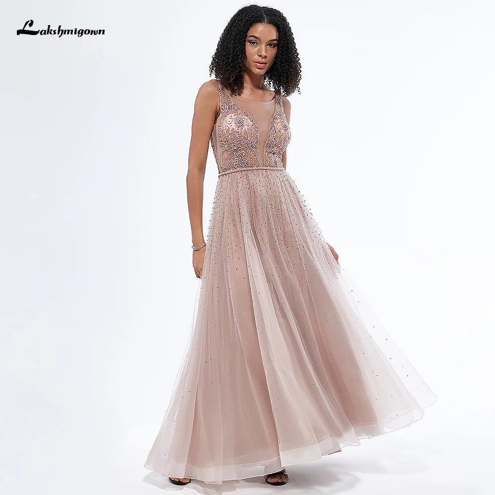Lakshmigown Dusty Pink A-Line Evening Prom Dresses Gowns 2024 Beaded For Women Party vestidos para mujer elegantes y bonitos