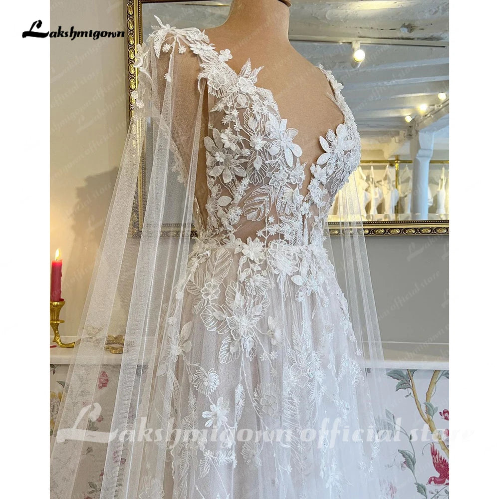 Lakshmigown Lace Appliques Wedding Dress 2024 with Wraps Vestidos Garden A Line Backless Bridal Gowns vestido largo invitada bod