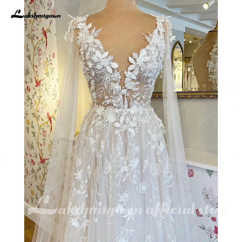 Lakshmigown Lace Appliques Wedding Dress 2024 with Wraps Vestidos Garden A Line Backless Bridal Gowns vestido largo invitada bod