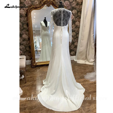 Lakshmigown Long Sleeves Boho Beach Wedding Dresses 2024 Lace Open Back Sweep Train Bridal Gown vestido de boda corte sirena
