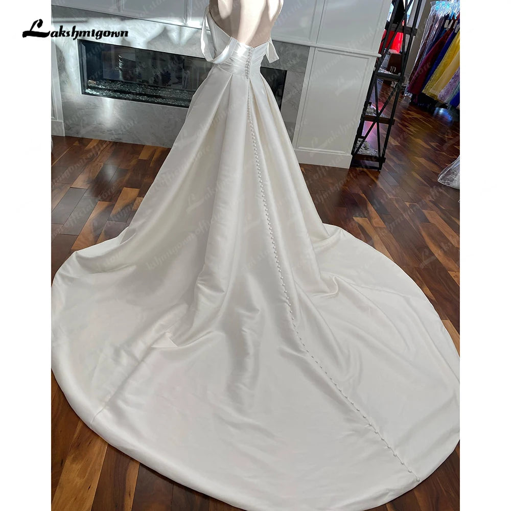 Lakshmigown Sexy Off Shoulder Bridal Dresses Satin Lvory A-Line Pleated Simple Princess Wedding Gown