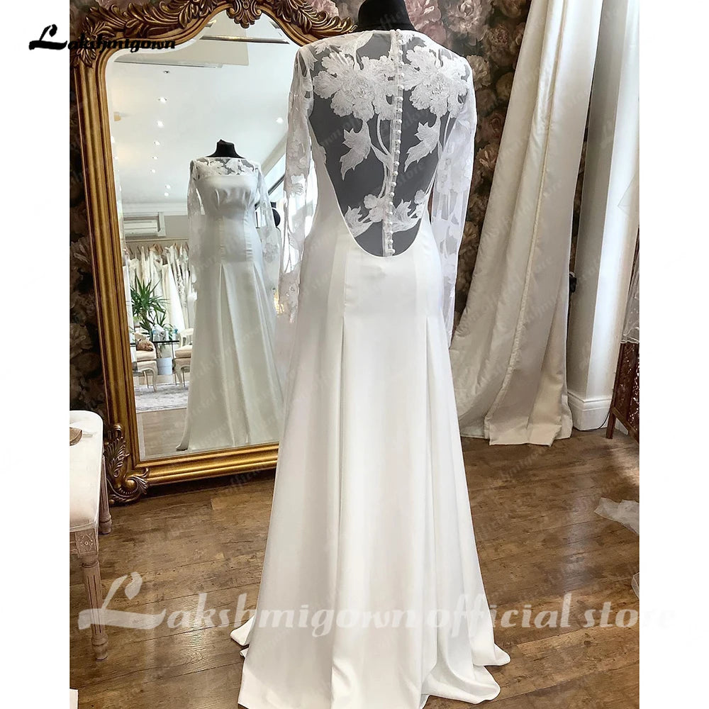 Lakshmigown Soft Satin Wedding Dress 2024 Long Sleeves Boho Robe Mariee Boheme A Line Bridal Gown Backless sukienka na wesele