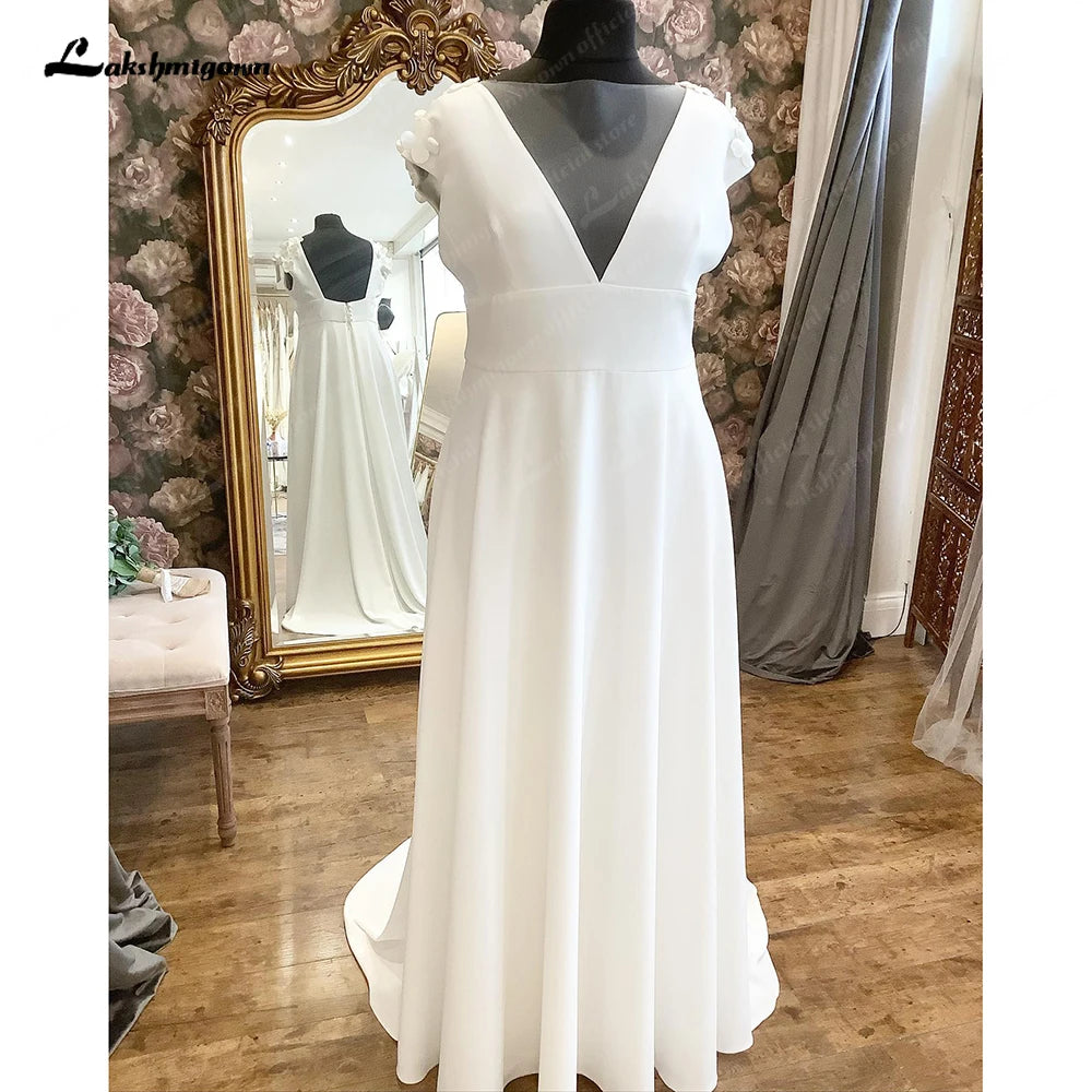 Lakshmigown Summer Chic Crepe Boho Beach Cap Sleeve Wedding Dress with V Neck 2024 Bridal Gown abito da sposa