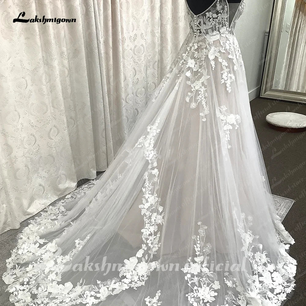 Lakshmigown Spaghetti Straps Lace A Line Beach Wedding Dress 2023 Wedding Gown for Bridal Open Back sukienki weselne damskie