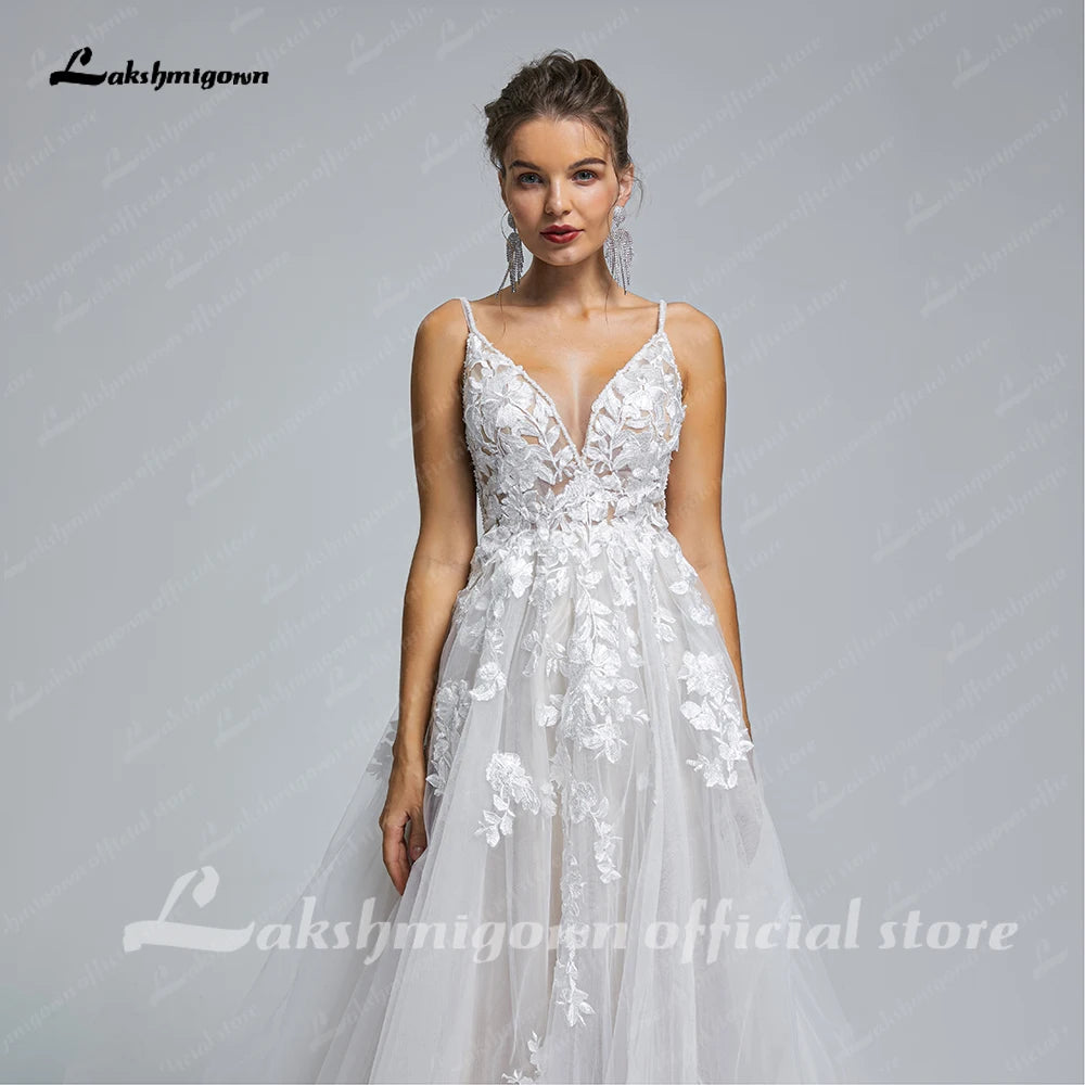 Lakshmigown Spaghetti Straps Boho Wedding Dress Backless Beach A Line 2023 Bridal Gown trouwjurk Lace Appliques Chic Robe