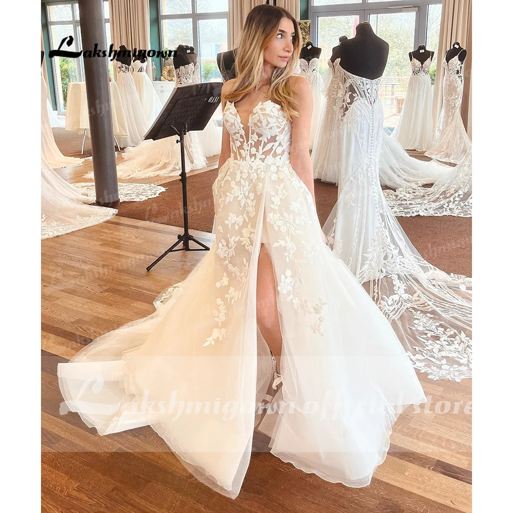 Lakshmigown Bohemian Vintage Lace Appliques Wedding Dresses Bridal Gowns Off Shoulder A Line Wedding Dress Robe De Mariee