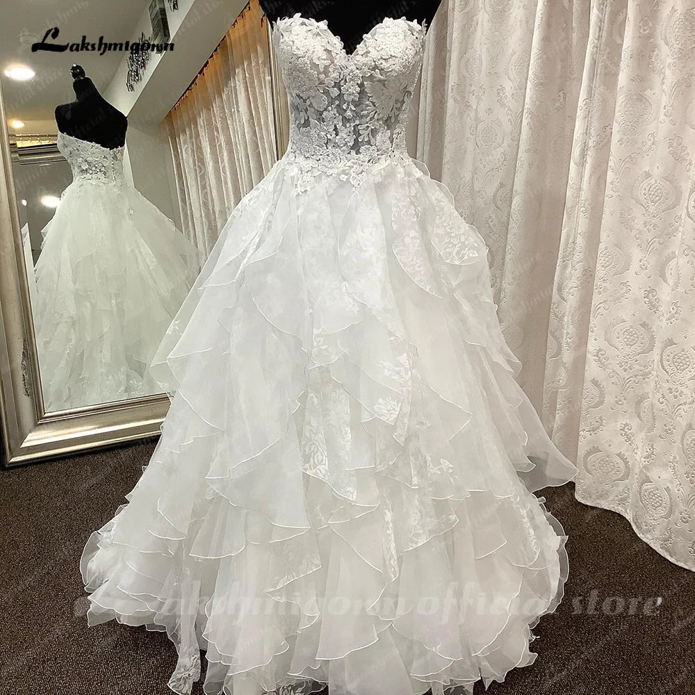 Lakshmigown Plus Size Sweetheart Lace Bodice Tulle Wedding Dress Sweep Train 2023 Bridal Gowns Women vestidos de novia para