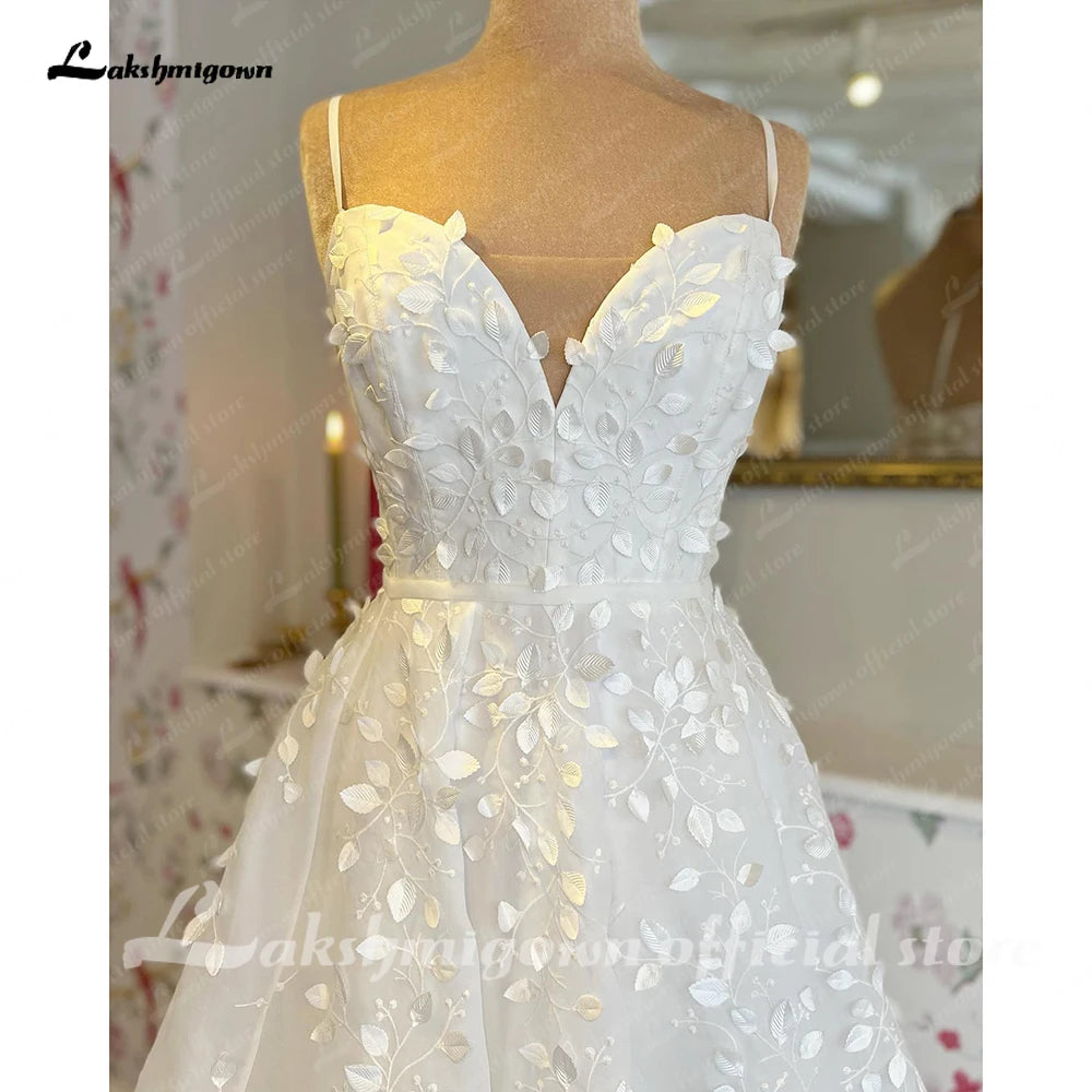 Sexy Spaghetti Straps V Neck A Line Boho Wedding Dresses without Veil 2023 Bridal Robe Sukienki Tulle Wedding Gown for Women