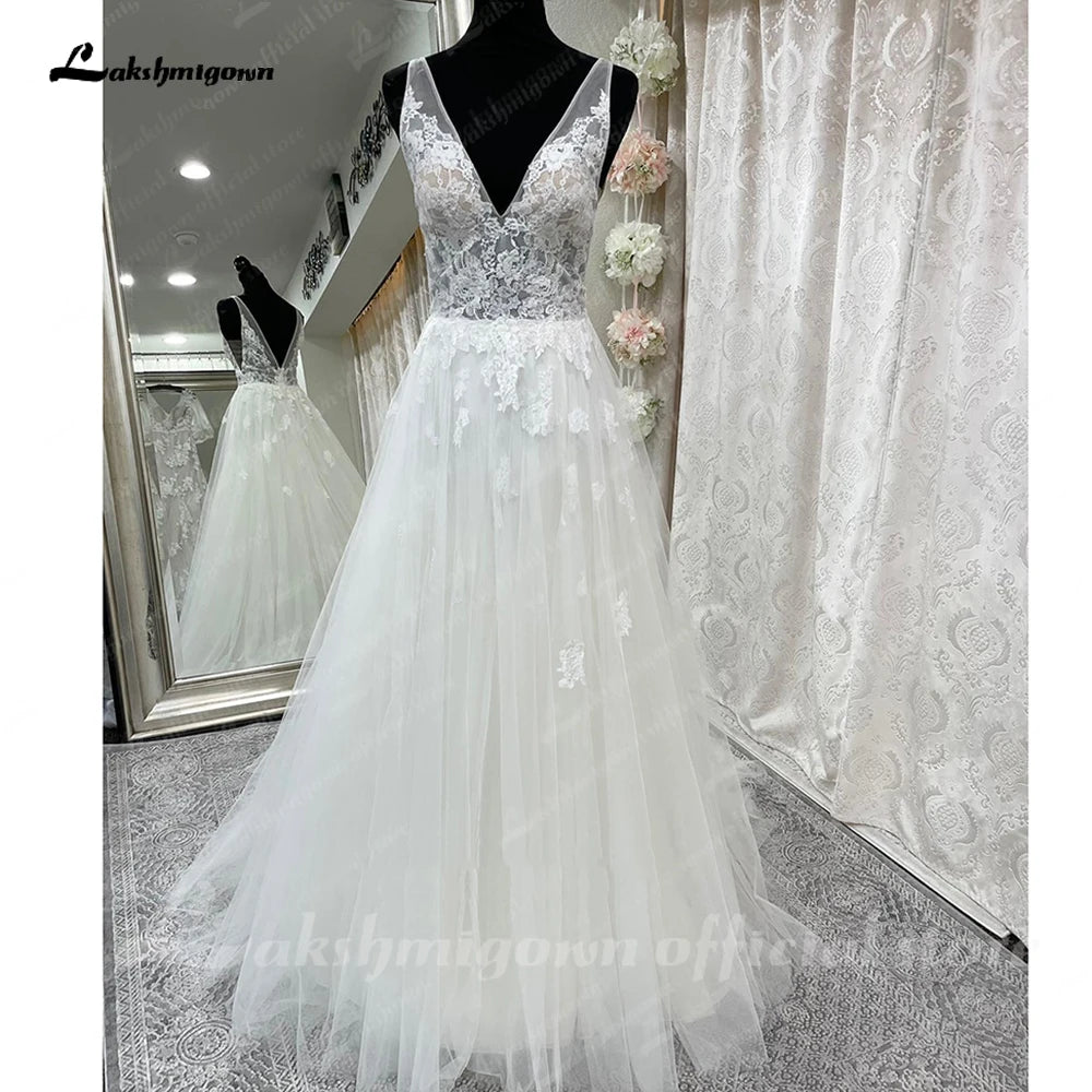 Lakshmigown Modern A Line Boho Lace Wedding Dresses for Bride 2023 Bridal Gowns Sleeveless vestido novia bohemio talla grande