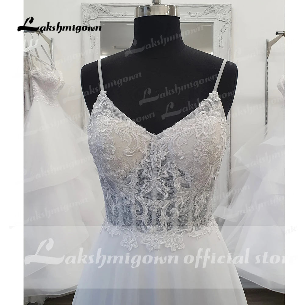 Lakshmigown Spaghetti Straps A Line Wedding Dress for Bride 2022 V Neck Sexy Women Boho Wedding Gowns Vestidos de Fiesta