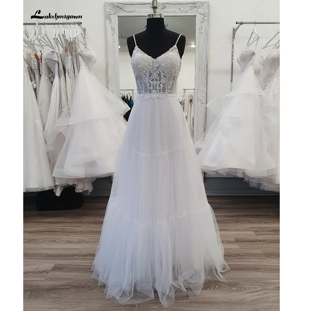Lakshmigown Spaghetti Straps A Line Wedding Dress for Bride 2022 V Neck Sexy Women Boho Wedding Gowns Vestidos de Fiesta