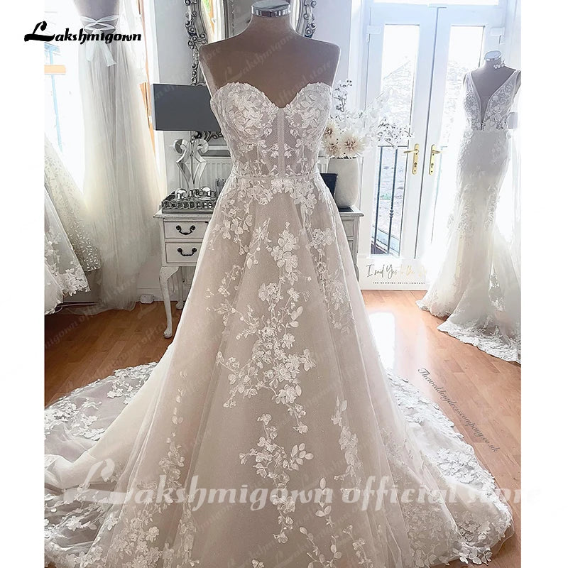 Vestido De Noiva Sweetheart Sleeveless Wedding Dresses 2023 For Women A Line Ivory Lace Romantic Bride Boho Bridal Gown
