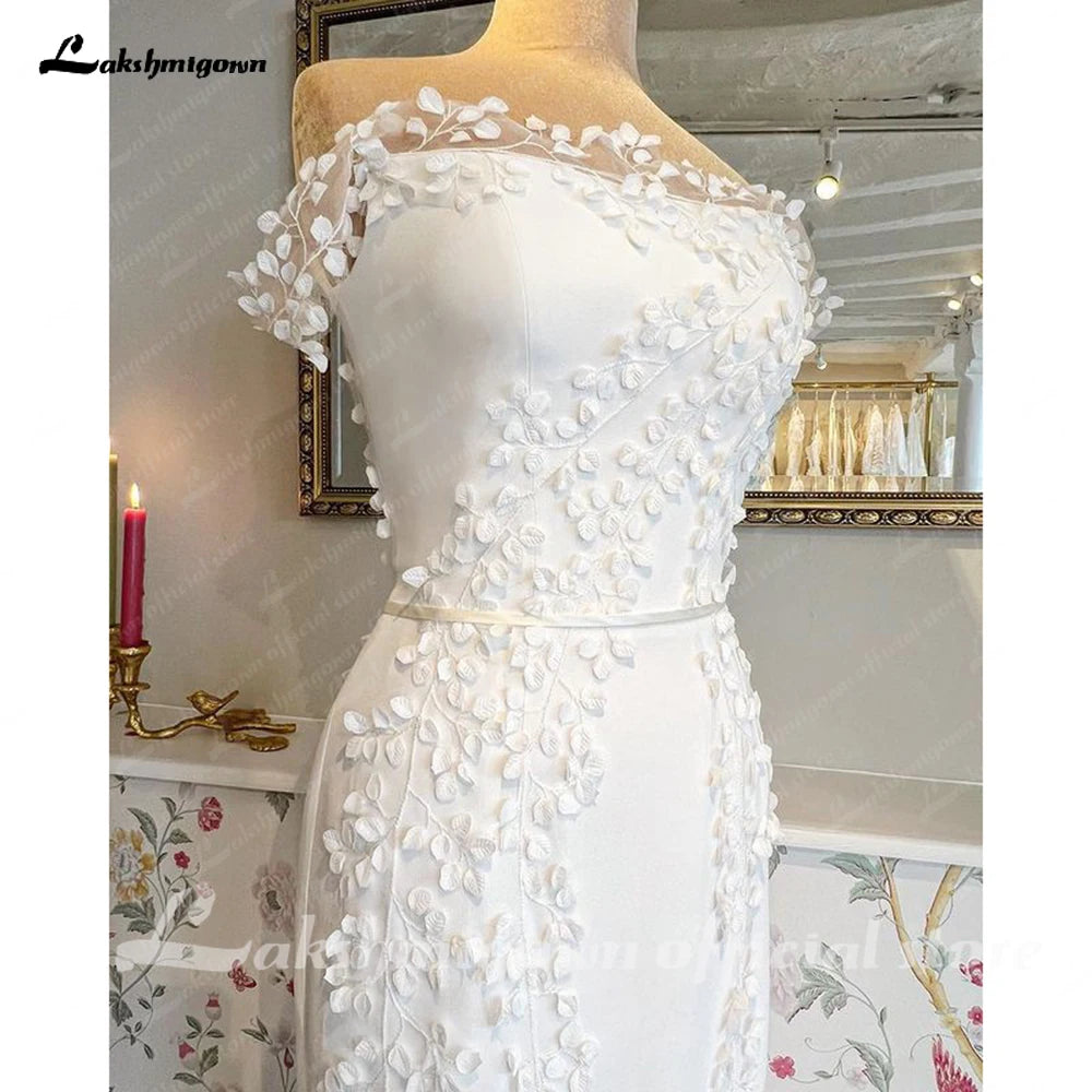 Sexy Mermaid Lace Appliques Wedding Dress Robe Satin 2023 Civil Boho Women Wedding Gowns Cut Out Back Crepe Bridal Dress