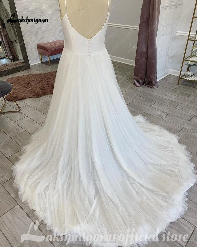 Lakshmigown Plus Size Wedding Dresses Spaghetti Straps Tulle party dress Vestido De Novia Classic V Neck Bridal Gown For Women