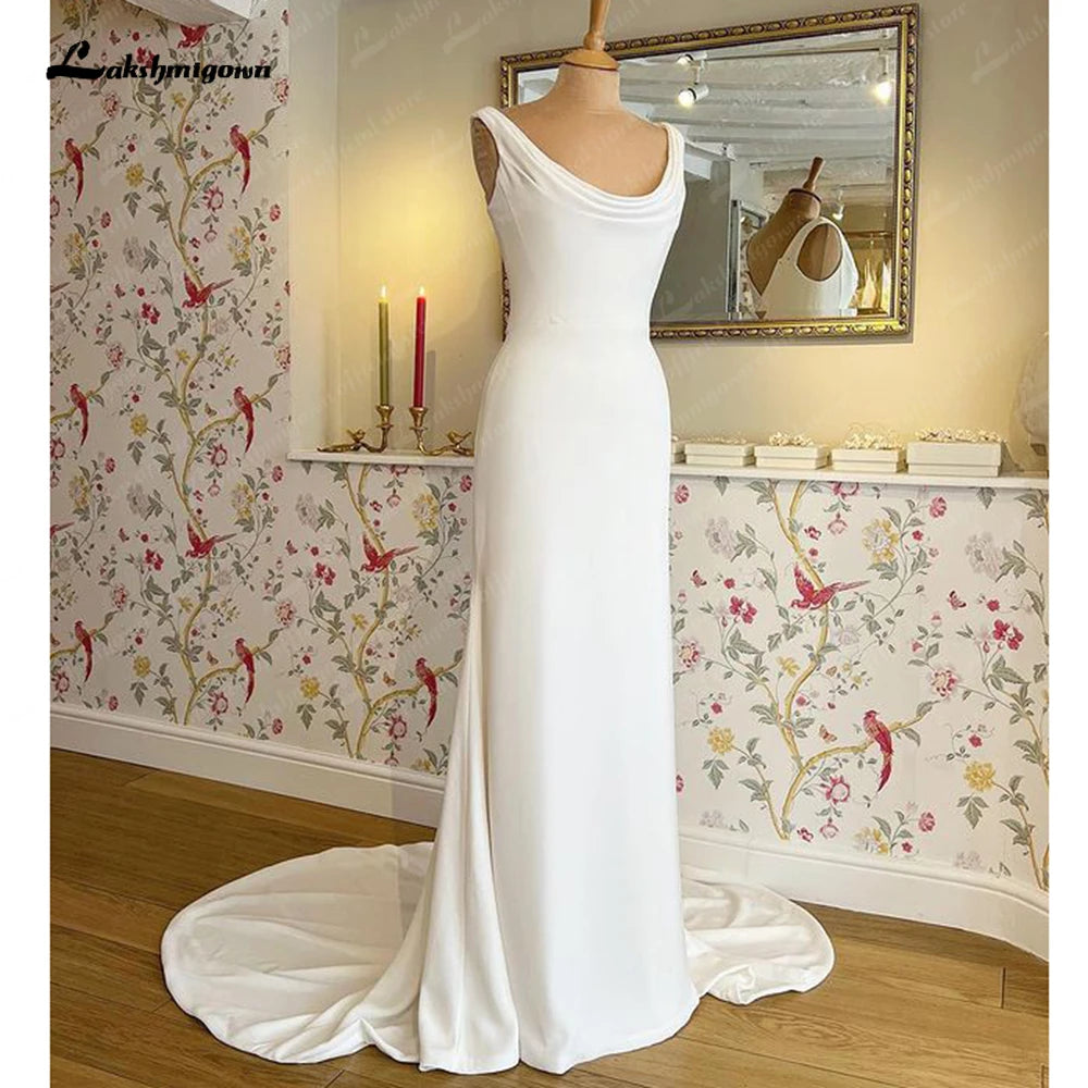 Lakshmigown Simple Crepe Wedding Dress Scoop Neck Tank Bridal Reception Gown vestido de noiva princesa Robe de mariee