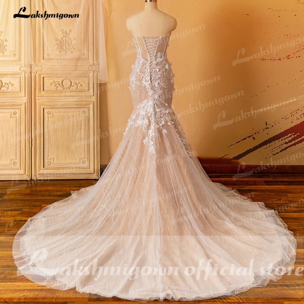 Lakshmigown Luxury Mermaid Dress Bridal Wedding Gowns Lace Up Back Robe Mariage Civil Boho Women Wedding Dresses Lace Beading