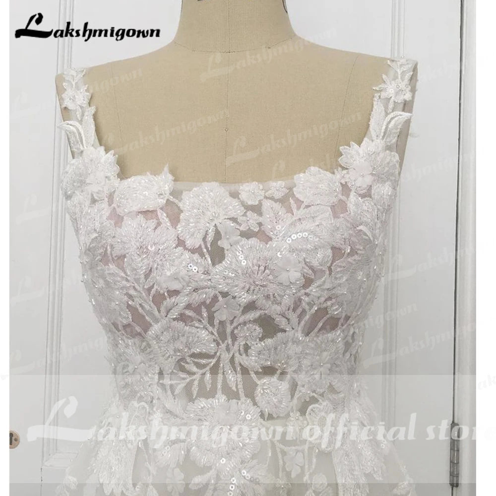 Vintage Beach Wedding Dress Lace Appliques Scoop Neck Backless Boho 2023 Vestidos Tulle Long Wedding Dresses A Line