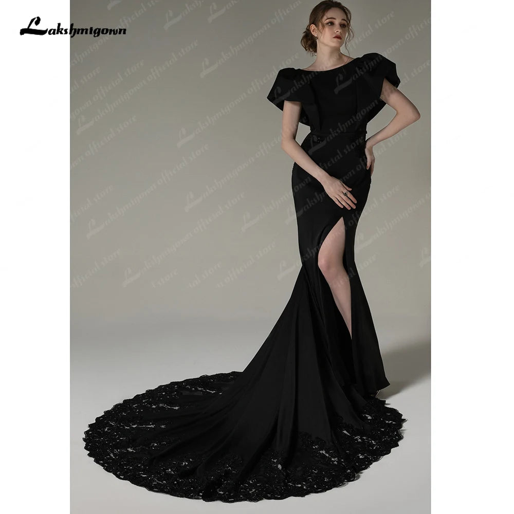 Gothic Black Lace Mermaid Wedding Dresses 2023 Crepe Long Vintage Bridal Gowns Appliqued Sexy Vestidos De Fiesta