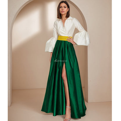 Sexy Side Slit A-Line Evening Dress with Long Sleeves Floor Length Women Formal Party Gown