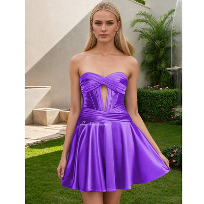 A-line Strapless Fuchsia Pleated Homecoming Dress with Keyhole HCM0112