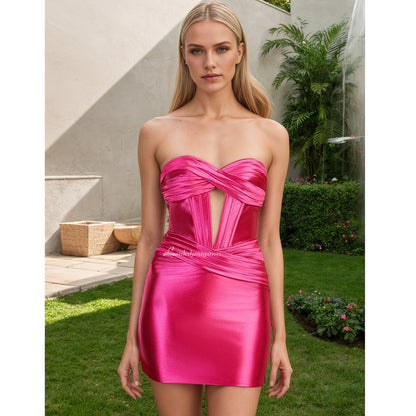 Trendy Copper Strapless Satin Sheath Short Homecoming Dress HCM0111
