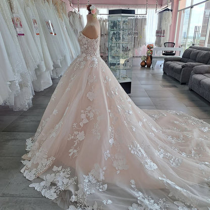Spaghetti Straps Lace Women Wedding Dress for Bride Champagne Wedding Gown