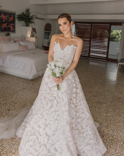 A Line Boho Full Lace Wedding dress