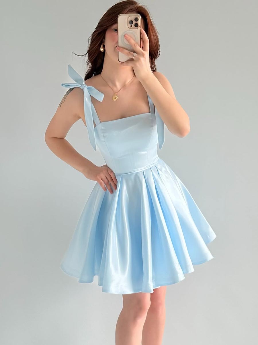 A-Line Straps Backless Lace-Up Bowknot Party Evening Homecoming Dress