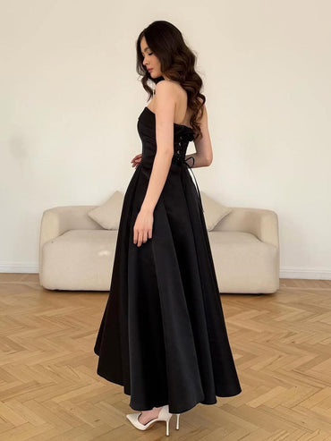 A-Line Strapless Sleek Satin Party Evening Prom Dress