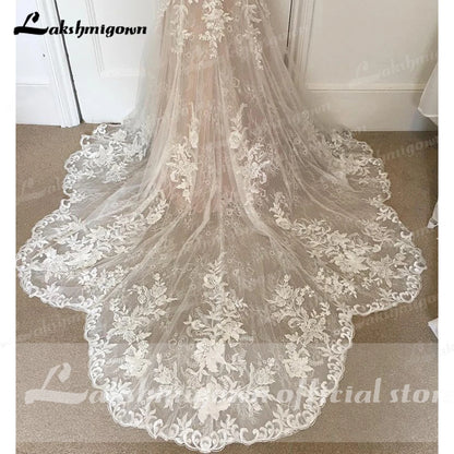 V Neck Illusion Court Train Boho Mermaid/Trumpet Wedding Dress