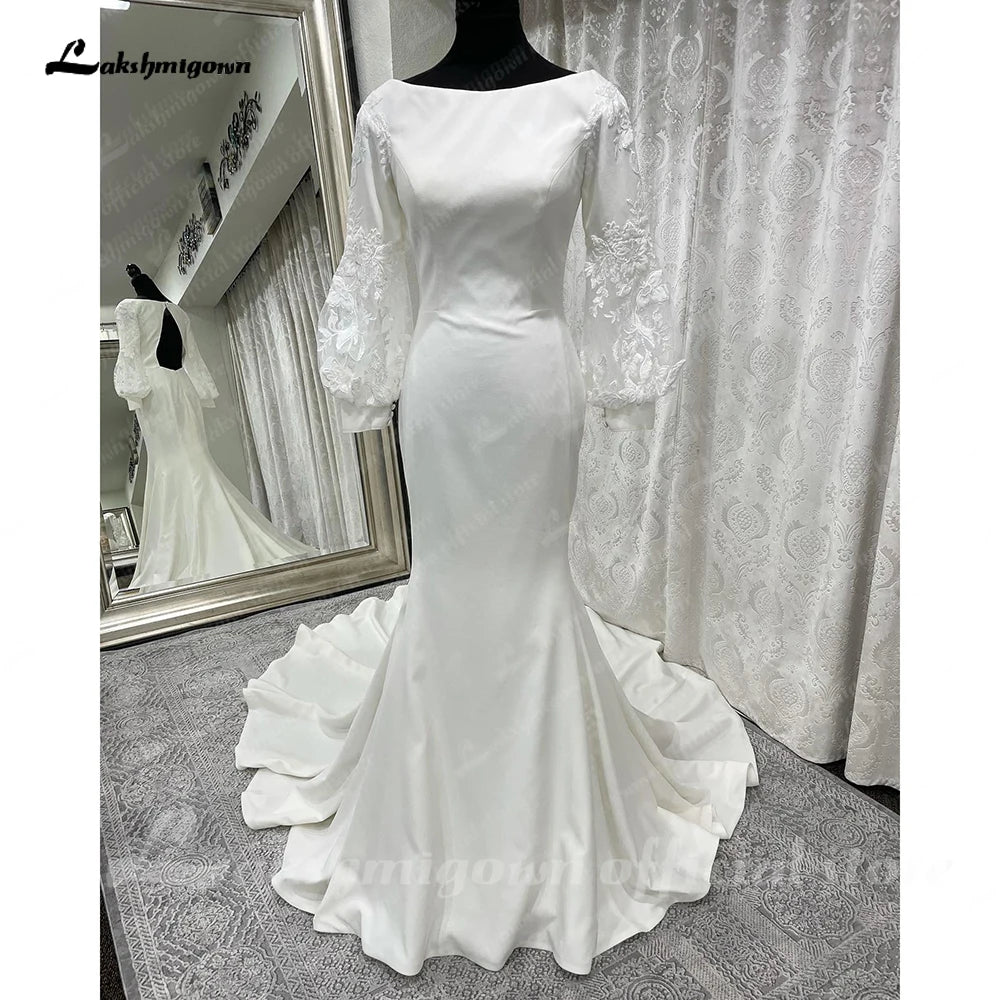 Lakshmigown Off White Mermaid/Trumpet Wedding Dress with Puffy Sleeves Lace 2023 Robe Bridal Bridal Gowns for Women